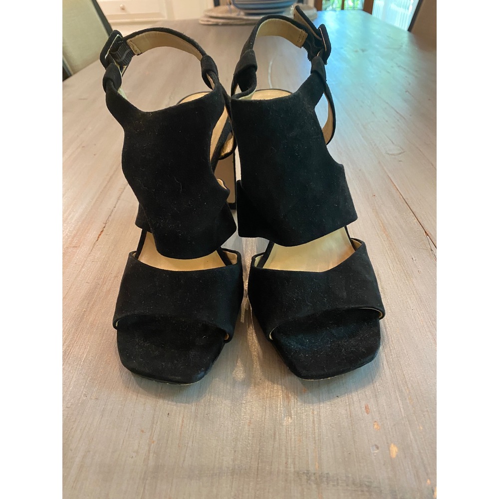 Enzo Angiolini‎ Trudy Black Suede Block Heel Sandals Womens 8M EP-TRUDY